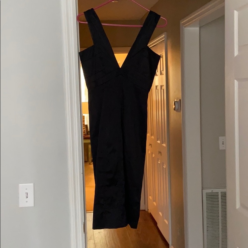 V front and back pencil black dress